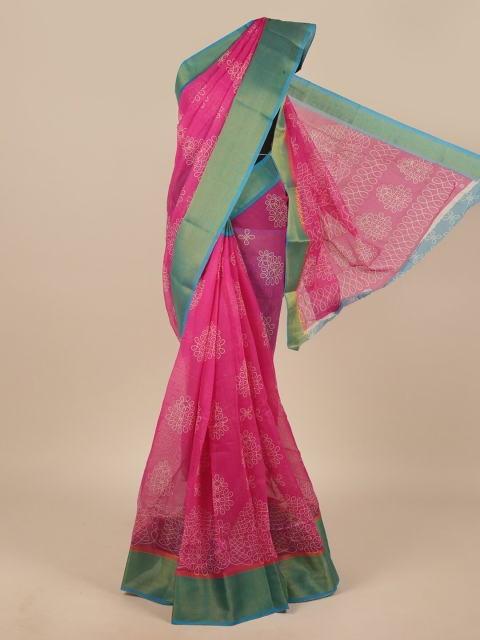 

Pothys Pink & Blue Floral Zari Saree