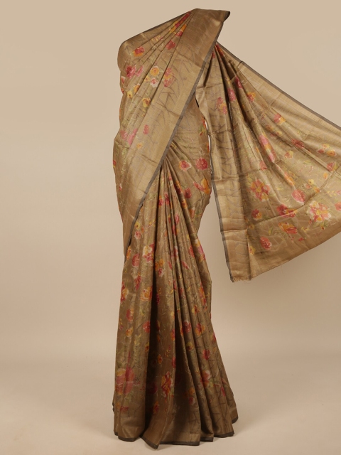 

Pothys Tan & Pink Floral Zari Jute Silk Saree
