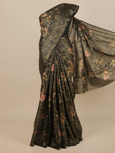 

Pothys Navy Blue & Red Floral Jute Silk Saree