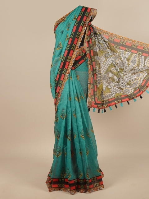 

Pothys Green & Orange Floral Saree