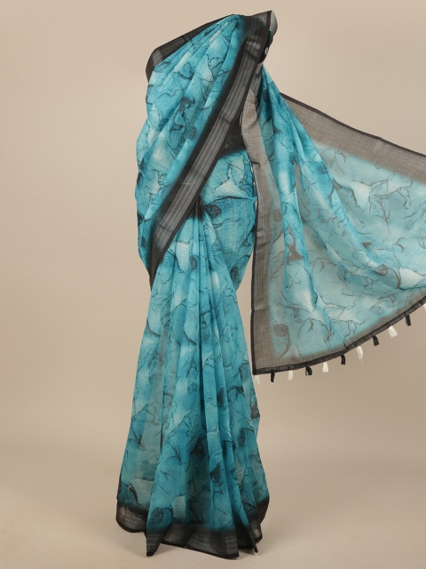 

Pothys Blue & Black Zari Linen Blend Saree