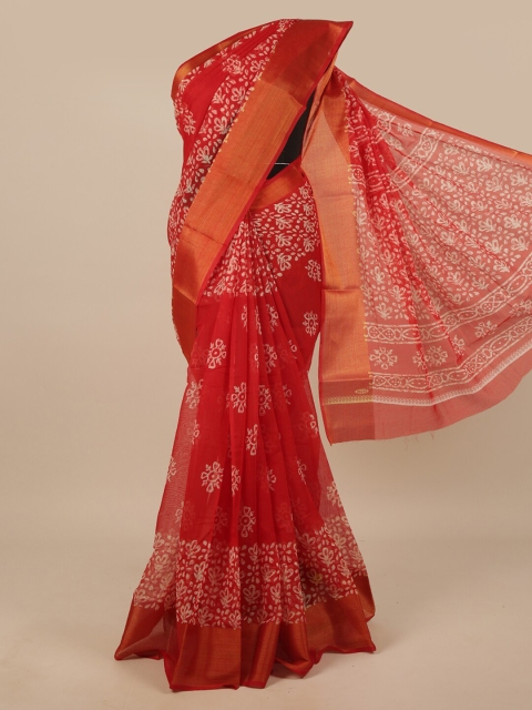 

Pothys Red & White Floral Zari Saree