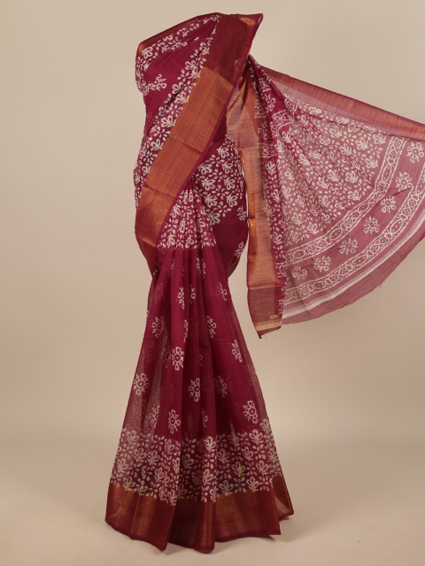

Pothys Purple & White Floral Zari Saree