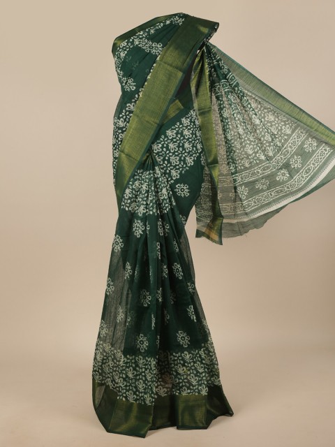 

Pothys Green & White Ethnic Motifs Zari Saree