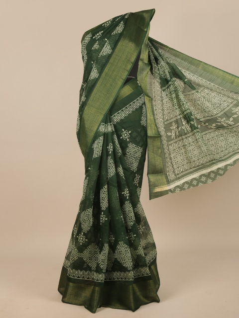 

Pothys Green & White Ethnic Motifs Zari Saree
