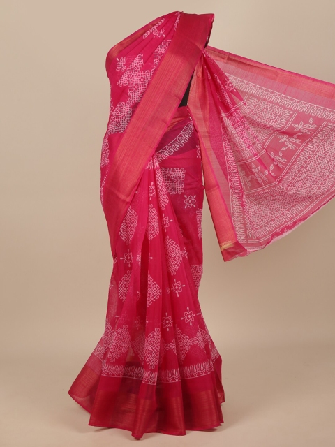 

Pothys Pink & White Ethnic Motifs Zari Saree