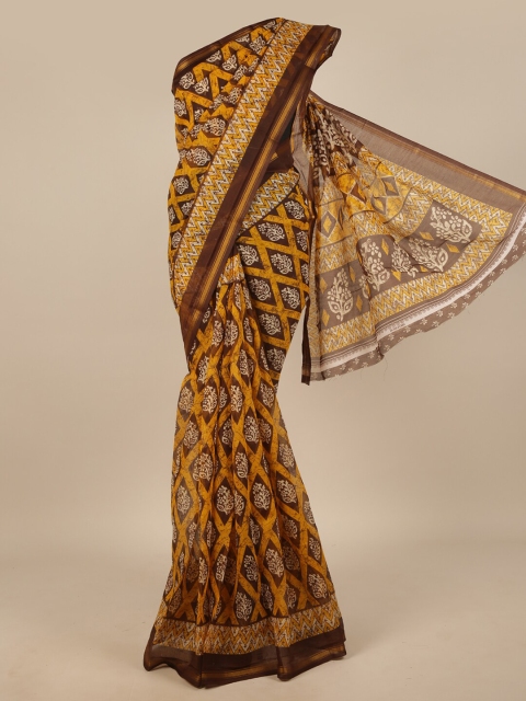 

Pothys Brown & Yellow Ethnic Motifs Zari Saree
