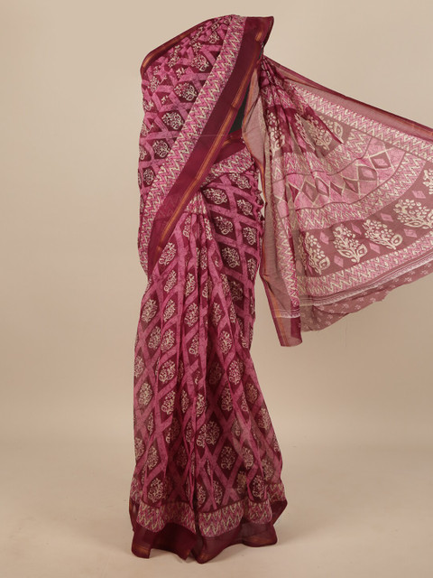 

Pothys Pink & Maroon Batik Zari Saree