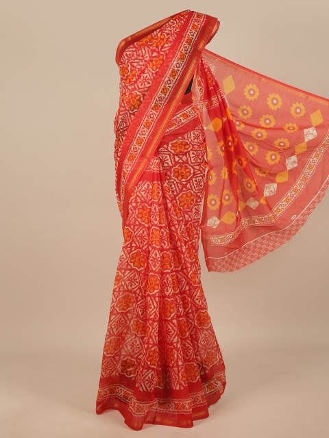 

Pothys Red & White Batik Zari Saree