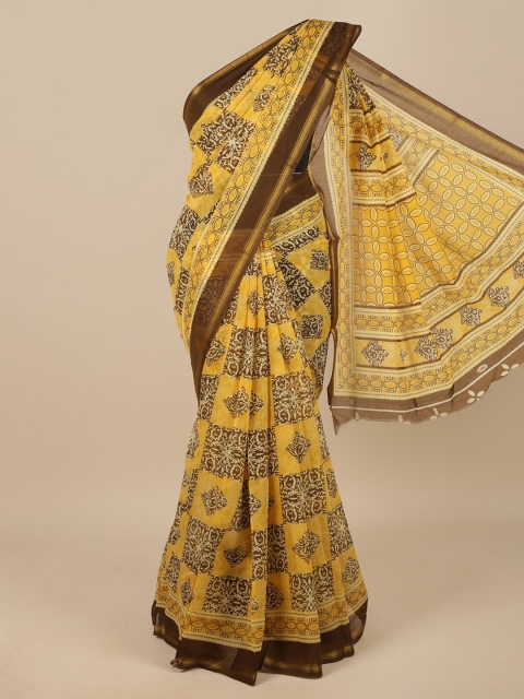 

Pothys Yellow & Brown Ethnic Motifs Zari Saree