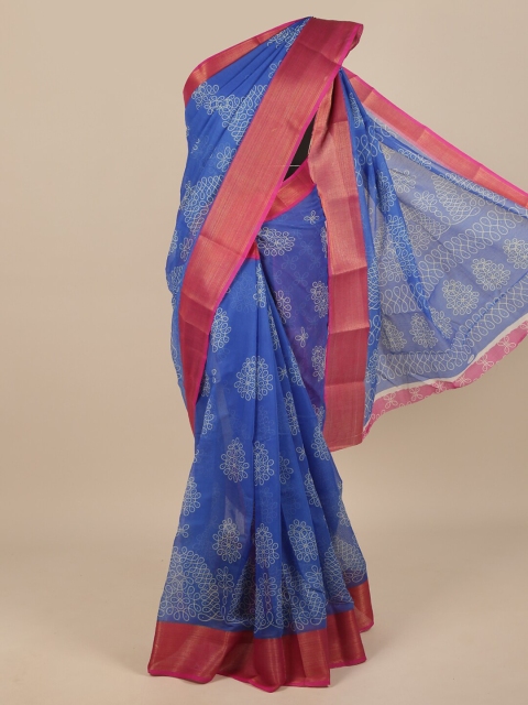 

Pothys Blue & Pink Ethnic Motifs Zari Saree