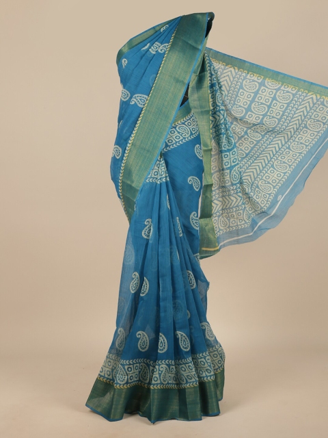 

Pothys Blue & White Paisley Zari Saree