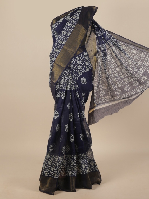 

Pothys Navy Blue & White Ethnic Motifs Zari Saree