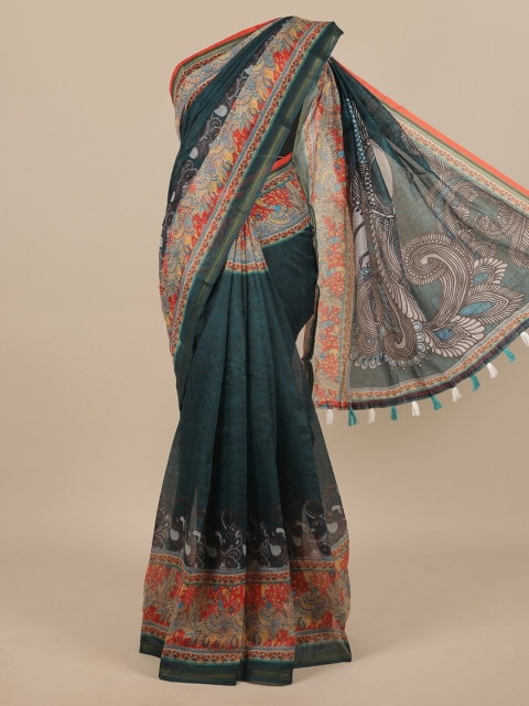 

Pothys Green & Orange Ethnic Motifs Zari Saree