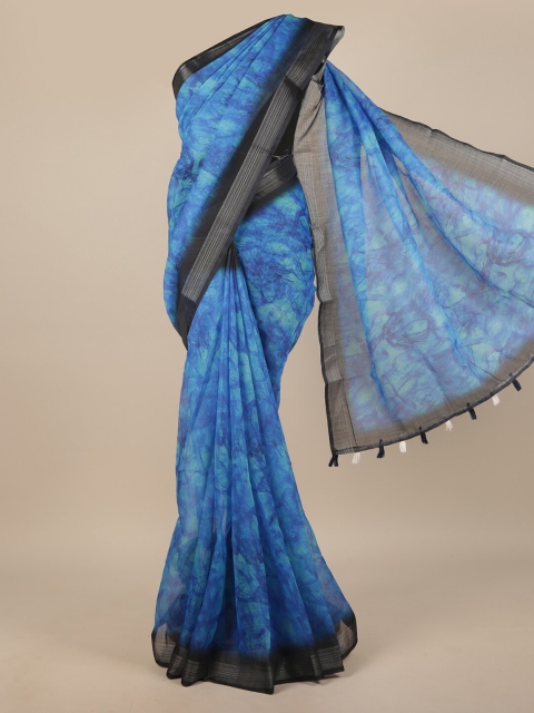 

Pothys Blue & Black Tie and Dye Zari Linen Blend Saree