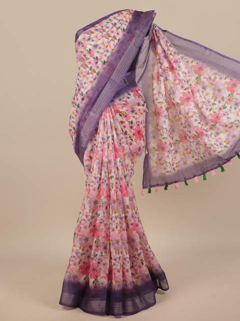 

Pothys Beige & Purple Floral Zari Linen Blend Saree