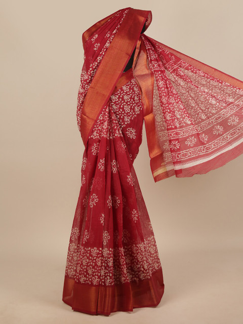 

Pothys Maroon & White Ethnic Motifs Zari Saree
