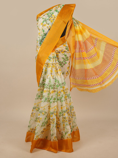 

Pothys White & Yellow Floral Zari Saree