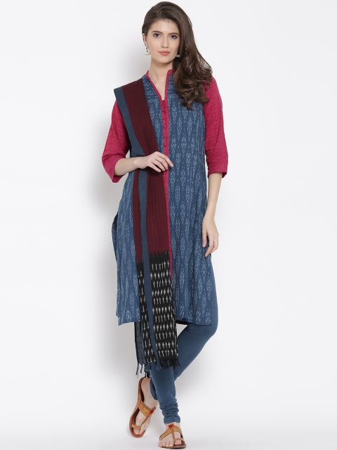 

BIBA Blue Ikat Woven Design Churidar Kurta with Dupatta