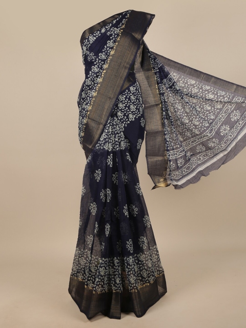 

Pothys Navy Blue & White Floral Zari Saree