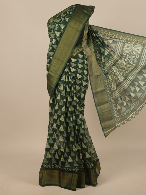 

Pothys Green & Gold-Toned Zari Saree