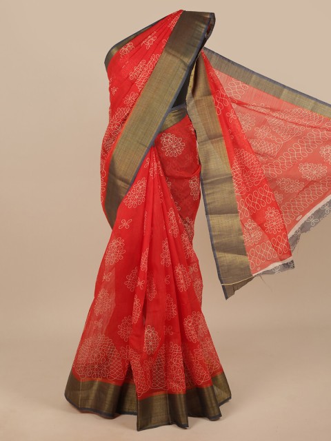 

Pothys Red & Green Ethnic Motifs Zari Saree
