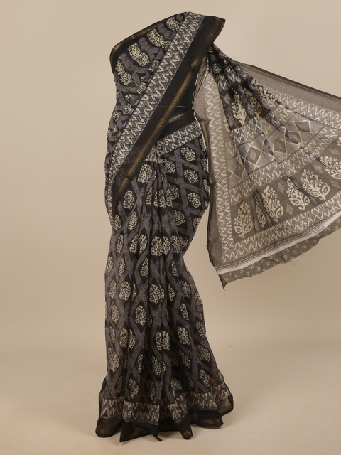 

Pothys Grey & White Ethnic Motifs Zari Saree