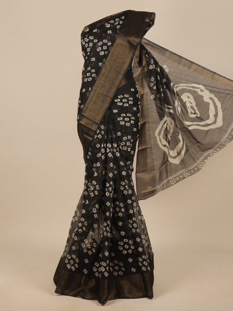 

Pothys Black & Cream-Coloured Batik Zari Saree