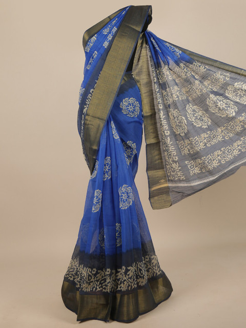 

Pothys Blue & Off White Ethnic Motifs Zari Saree