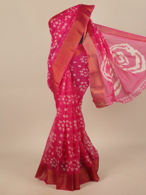 

Pothys Pink & White Bandhani Zari Saree