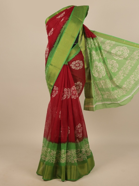 

Pothys Maroon & Green Ethnic Motifs Zari Saree