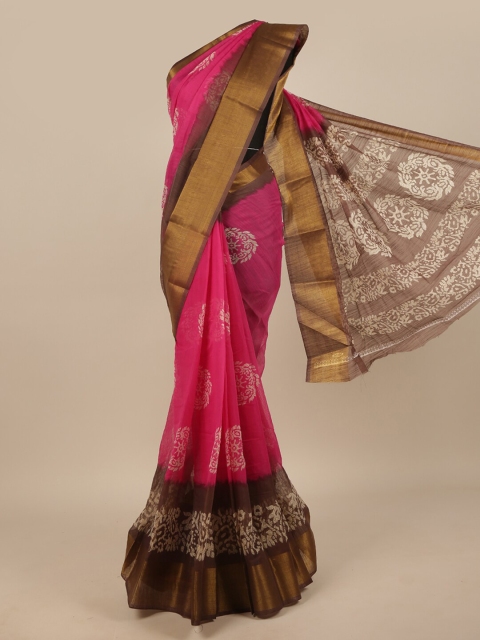 

Pothys Pink & Brown Batik Zari Saree