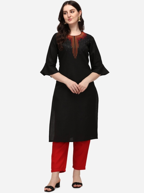 

SAADHVI Women Black Embellished Flared Sleeves Cotton Kurta