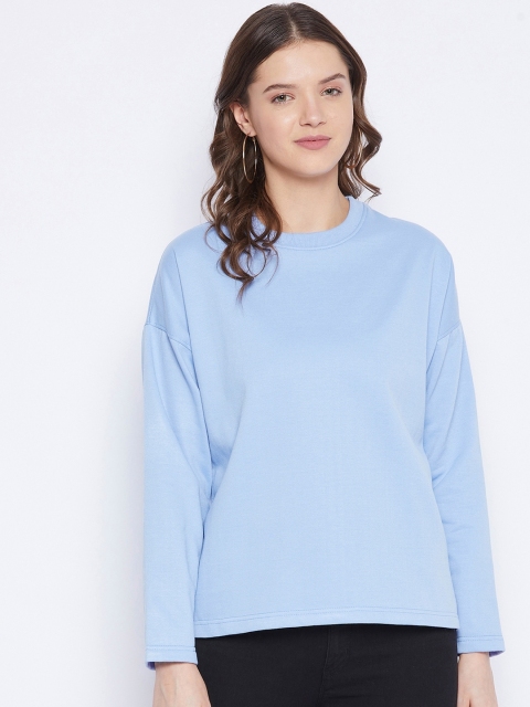

FRENCH FLEXIOUS Women Blue Solid Drop-Shoulder Sweatshirt