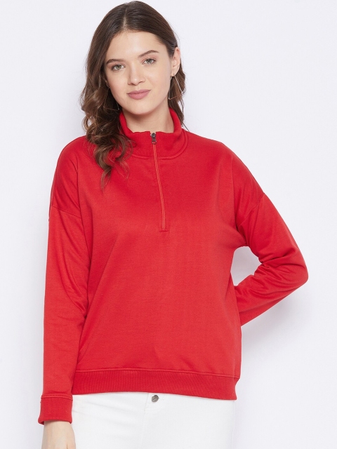 

FRENCH FLEXIOUS Women Red Solid Sweatshirt