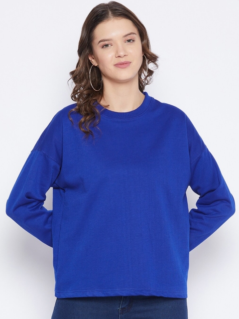 

FRENCH FLEXIOUS Women Blue Solid Drop-Shoulder Sweatshirt