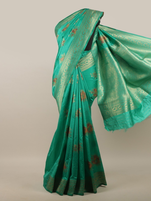 

Pothys Sea Green & Gold-Toned Ethnic Motifs Zari Jute Silk Saree