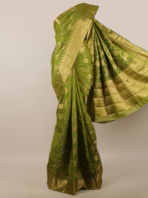 

Pothys Green & Gold-Toned Ethnic Motifs Zari Jute Silk Saree