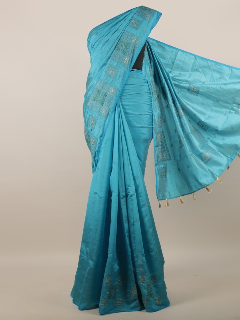 

Pothys Blue & Gold-Toned Woven Design Jute Silk Saree