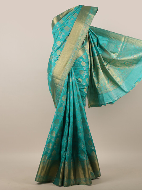 

Pothys Blue & Gold-Toned Woven Design Zari Jute Silk Saree
