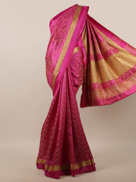 

Pothys Pink & Gold Floral Jute Silk Saree
