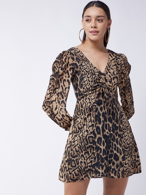 

MAGRE Brown & Black Cheetah Printed Georgette Dress
