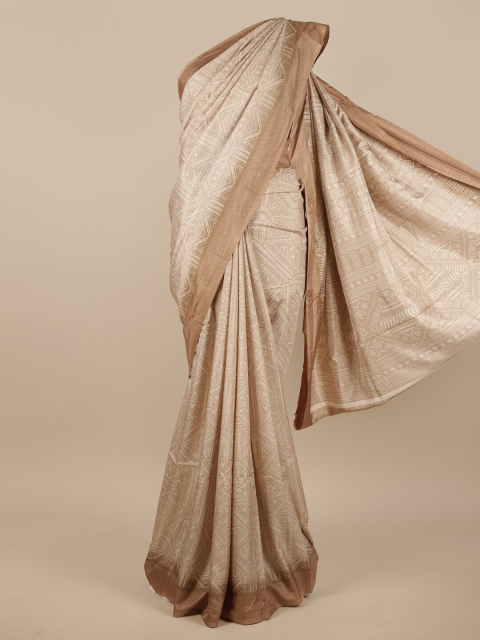 

Pothys Cream-Coloured & Brown Printed Saree