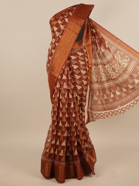 

Pothys Brown & White Batik Zari Saree