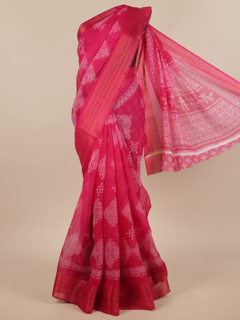 

Pothys Pink & White Ethnic Motifs Zari Saree