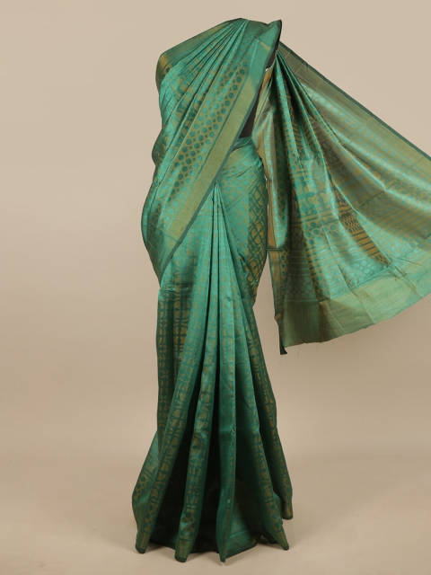

Pothys Green & Gold-Toned Floral Zari Saree