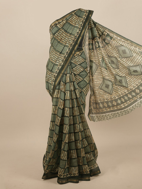 

Pothys Green & Beige Printed Zari Saree