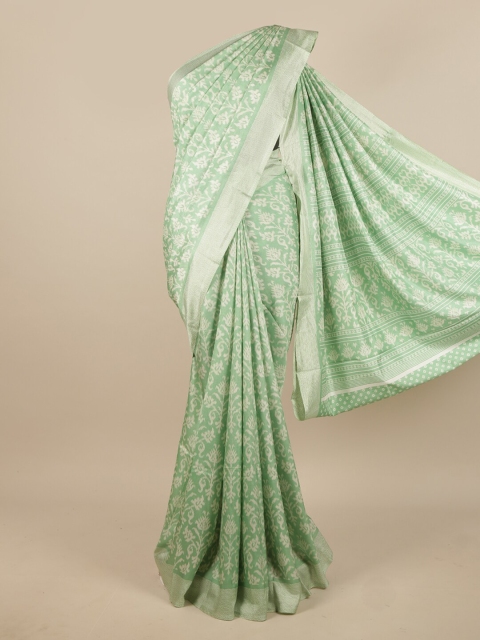 

Pothys Green & White Floral Cotton Blend Saree
