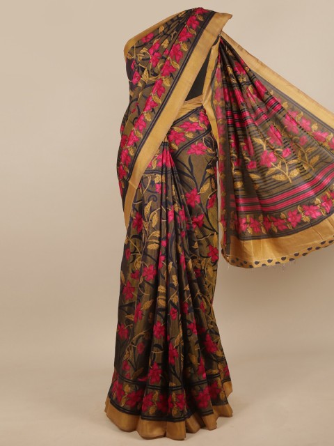

Pothys Tan & Navy Blue Floral Saree