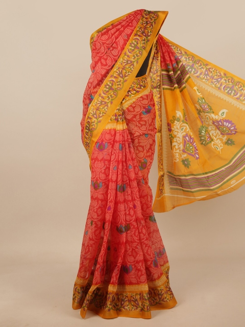 

Pothys Red & Yellow Floral Printed Saree